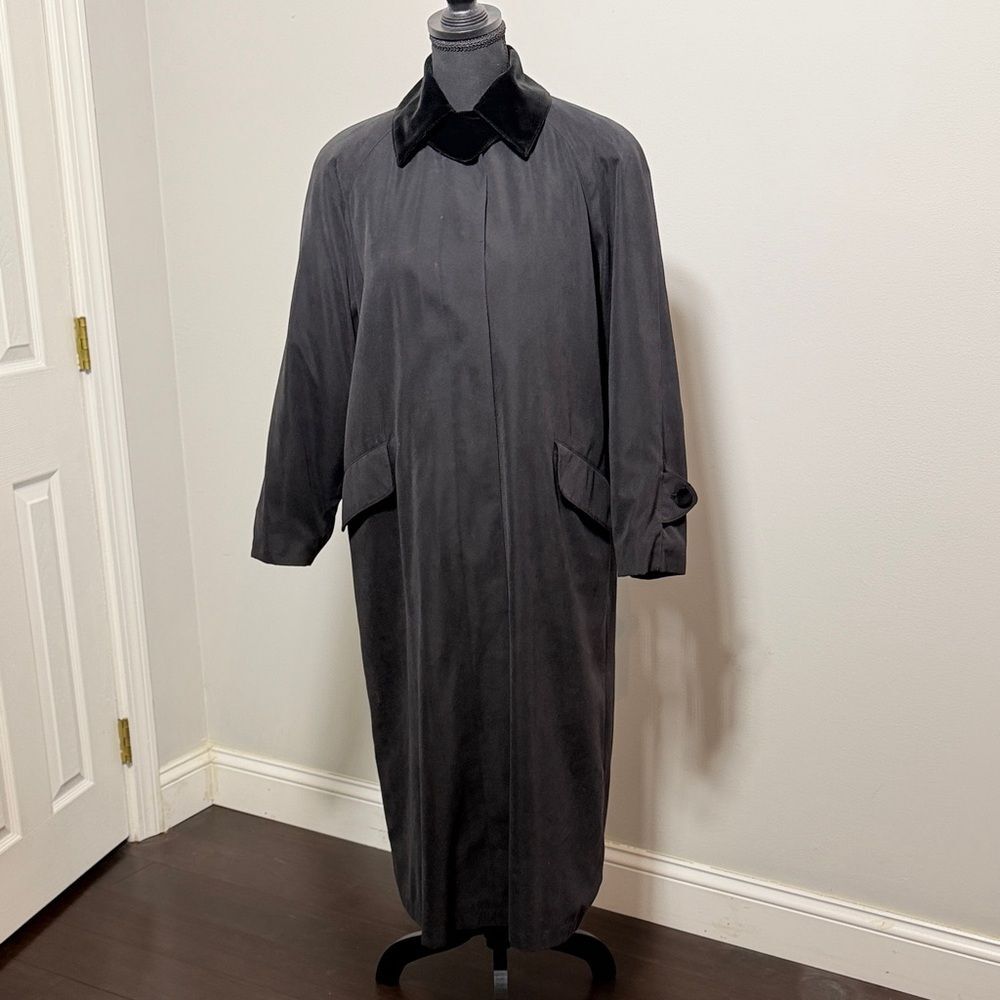 Talbots Black Velvet Collar Long Maxi Overcoat Coat Women's Size 2P Petite